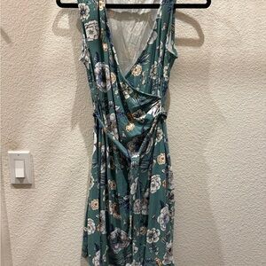 Gilli Teal Floral Faux Wrap Midi Dress